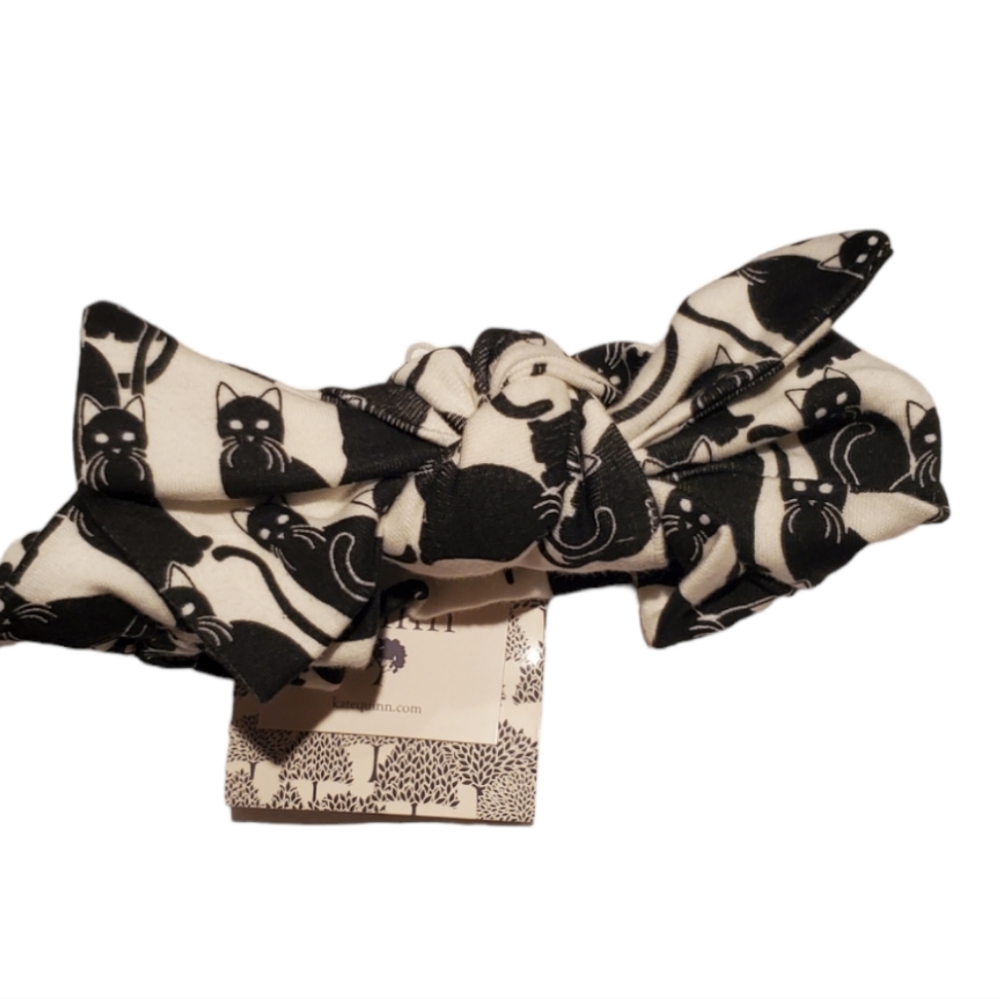 NWT Kate Quinn Bamboo Black Cat Large Bow Elastic Headband